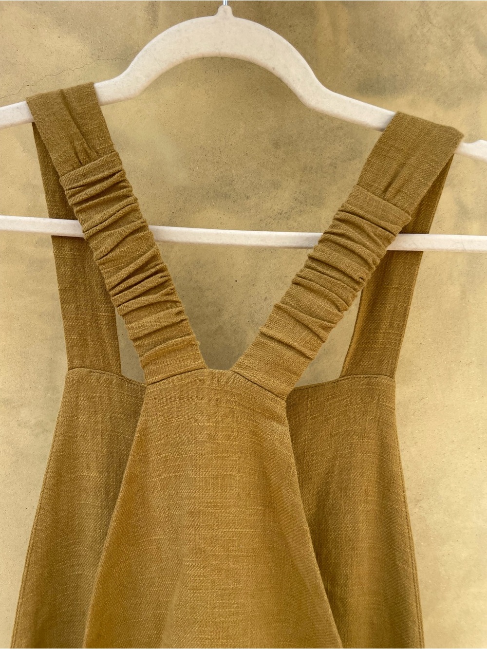 Women's Mustard Linen Overall Jumpsuit - Picture 4 of 6